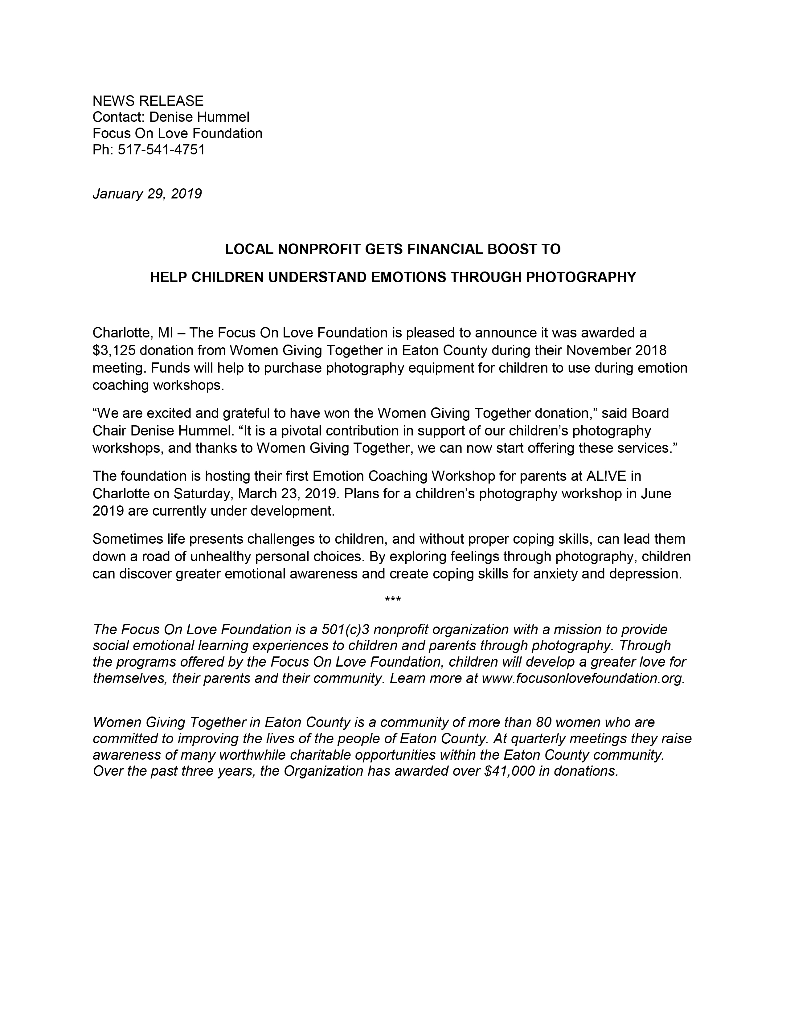 FOL PRESS RELEASE